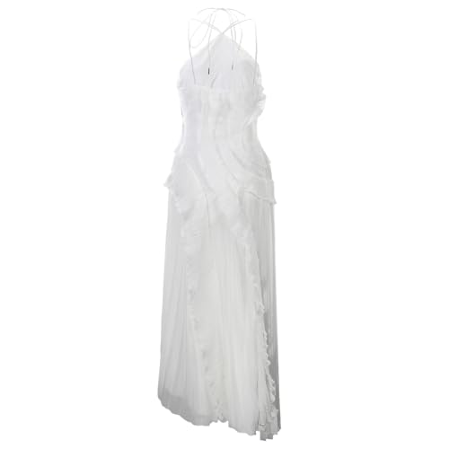 Chiffon Tiered Dresses for Women Formal Halter Sleeveless Flowy Maxi Dress Summer Sexy Irregular Hem Solid Sundresses