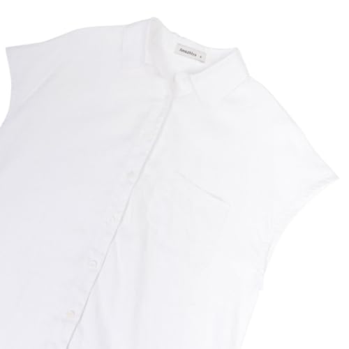 Womens 100% Linen Summer Short Sleeve Button Down Shirts Collar Blouses
