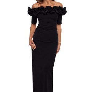 Women's Long Off The Shoulder Scuba Crepe Dress (Reg and Petite)