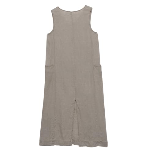 Women's 100% Linen Plant-Dyed Sleeveless V-Neck Midi Dress with Slit