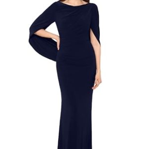 Women's Long Stretchy 3/4 Sleeve Cowl Neck Drape Back Gown