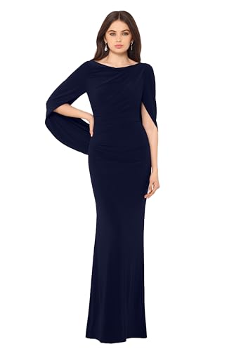 Women's Long Stretchy 3/4 Sleeve Cowl Neck Drape Back Gown