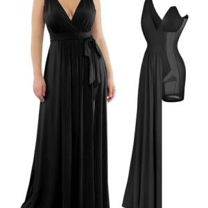 Women Formal Wedding Guest Dress - Shapewear Bridesmaid Dresses Built-in Bra Floor Length Prom Dress with Tie