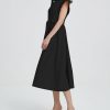 Women's Belted Shirt Midi Dress Casual Short Wing Sleeve Button Down Lapel V Neck Dress