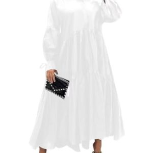 Women's Long Sleeve Maxi Shirt Dress Elegant Button Down Loose Swing Party Dress