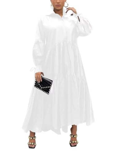 Women's Long Sleeve Maxi Shirt Dress Elegant Button Down Loose Swing Party Dress