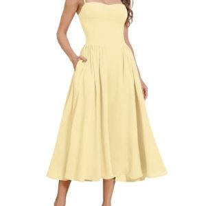 Women??s Corset Dress Sexy Thigh Spaghetti Strap Bustier Cocktail Dress Low Cut Boho Formal Dresses with Pockets