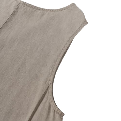 Women's 100% Linen Plant-Dyed Sleeveless V-Neck Midi Dress with Slit