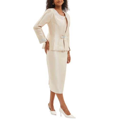 Women's 3 Piece Church Suits for Formal Occasions with Handmade Diamond Hot Stamping Dress Church Set