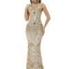 Women's Wedding Bridesmaid Gown Sequined Mermaid V Neck Sleeveless Evening Dress