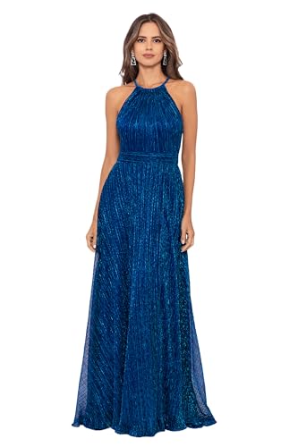 Women's Long Metallic Sleeveless Halter Neck Wrap Overlay Gown