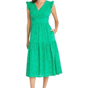Women's Sleeveless V-Neck with Ruffle Shoulder Detail and Tiered Skirt