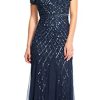Women's Short-Sleeve Grid Beaded Gown