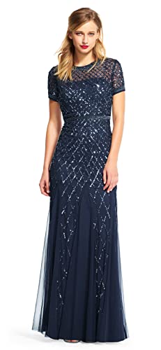Women's Short-Sleeve Grid Beaded Gown