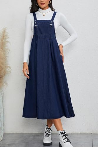 Women's Casual Denim Overall Dress Sleeveless Flowy Baggy Long Jean Jumper Dresses