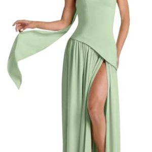 Strapless Bridesmaid Dress with Scarf Chiffon Long Prom Dresses Evening Dress