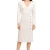 Women's V-Neck Midi with Side Skirt Buttons Detail