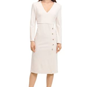 Women's V-Neck Midi with Side Skirt Buttons Detail