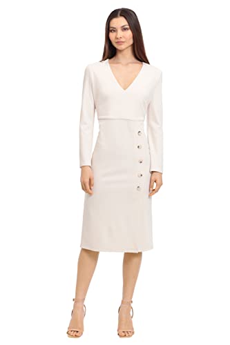 Women's V-Neck Midi with Side Skirt Buttons Detail