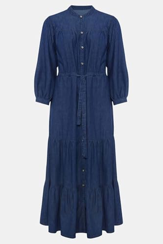 Women's Tiered Denim Shirt Dress 3/4 Sleeve Button Down Midi Jean Dresses Flowy Belted Denim Dress with Pockets