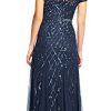 Women's Short-Sleeve Grid Beaded Gown