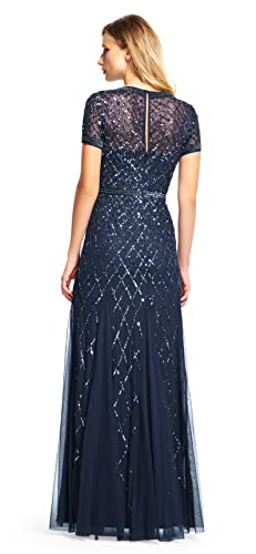 Women's Short-Sleeve Grid Beaded Gown