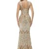 Women's Wedding Bridesmaid Gown Sequined Mermaid V Neck Sleeveless Evening Dress