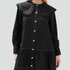 Women Shirt Mini Dress Button Down Ruffle Dress Long Sleeves Shift Dresses Peter Pan Collar Dresses