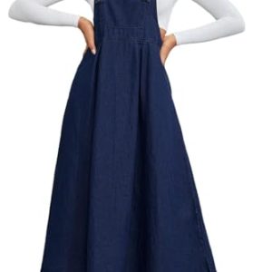 Women's Casual Denim Overall Dress Sleeveless Flowy Baggy Long Jean Jumper Dresses