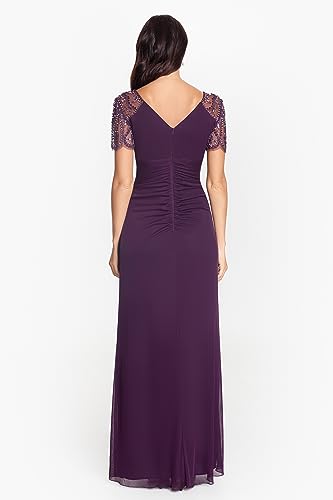 Female Long Sheer Matte Jersey Beaded Flutter Sleeve