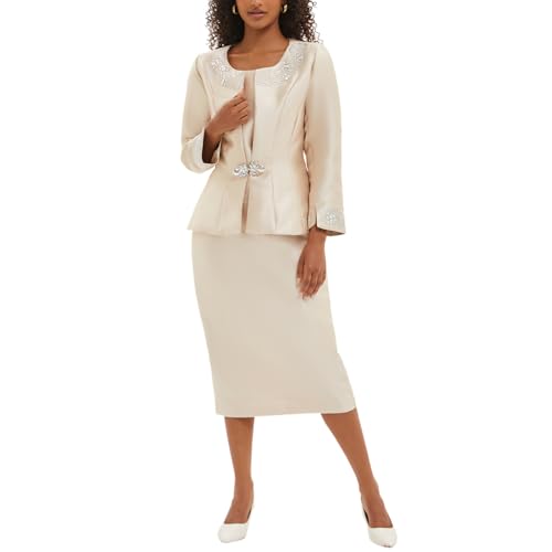 Women's 3 Piece Church Suits for Formal Occasions with Handmade Diamond Hot Stamping Dress Church Set