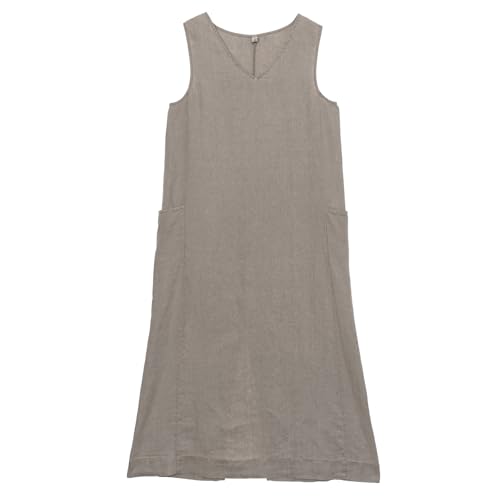Women's 100% Linen Plant-Dyed Sleeveless V-Neck Midi Dress with Slit