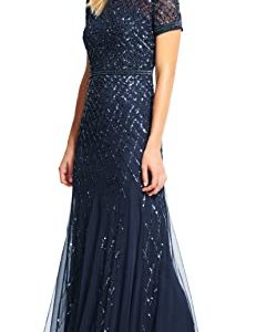 Women's Short-Sleeve Grid Beaded Gown