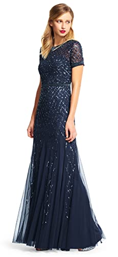 Women's Short-Sleeve Grid Beaded Gown