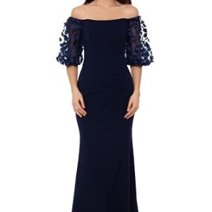 Women's Illusion Sleeve Off The Shoulder Long Dress (Reg and Petite)