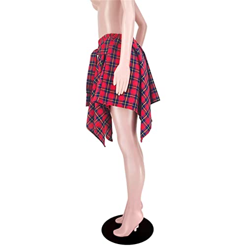 Women's Plaid Skirts High Waisted Knot Front Asymmetrical Hem Mini Skater Skirt