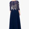 Women's Long 3/4 Sleeve Embroidered Chiffon Gown