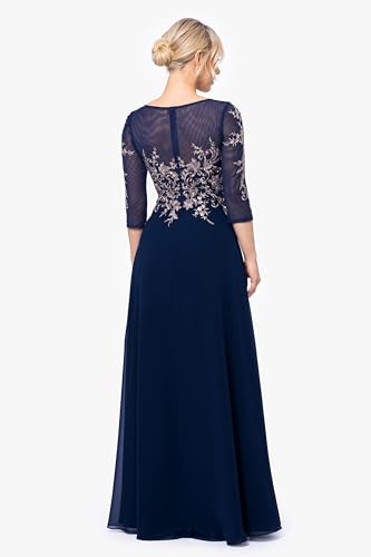 Women's Long 3/4 Sleeve Embroidered Chiffon Gown