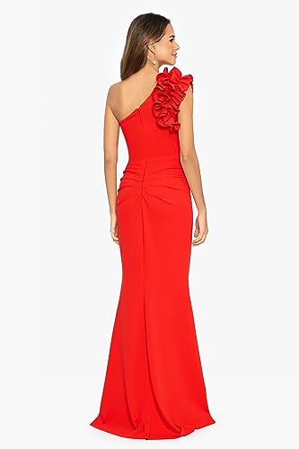 Women's Long One Shoulder Ruffle Scuba Crepe Dress (Standard & Petite)