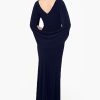 Women's Long Stretchy 3/4 Sleeve Cowl Neck Drape Back Gown
