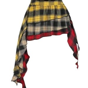 Women's Plaid Skirt Low Waist Asymmetrical Tiered Ruffle Y2k Mini Skirts