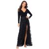 Women's Long Sleeve V-Neck Floral Skirted Gown