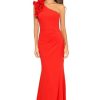 Women's Long One Shoulder Ruffle Scuba Crepe Dress (Standard & Petite)