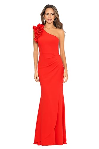 Women's Long One Shoulder Ruffle Scuba Crepe Dress (Standard & Petite)