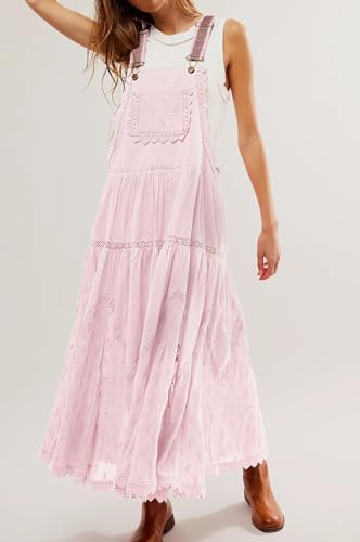 Women Bib Overall Dress Jumper Babydoll Pinafore Dress Embroidered Lace Maternity Straps Suspender Dress