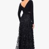 Women's Long Sleeve V-Neck Floral Skirted Gown