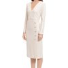 Women's V-Neck Midi with Side Skirt Buttons Detail