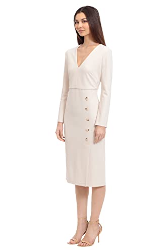 Women's V-Neck Midi with Side Skirt Buttons Detail