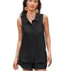 100% Linen Sets for Women 2 Piece Lounge Outfits Collared Sleeveless Button Down Shirt High Waisted Shorts Summer Set