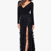 Women's Long Sleeve V-Neck Floral Skirted Gown
